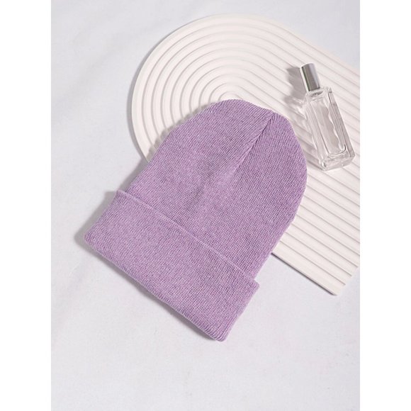 LILAC LAVENDER LIGHT PURPLE CHERRY EMBROIDERED BEANIE - Picture 3 of 3